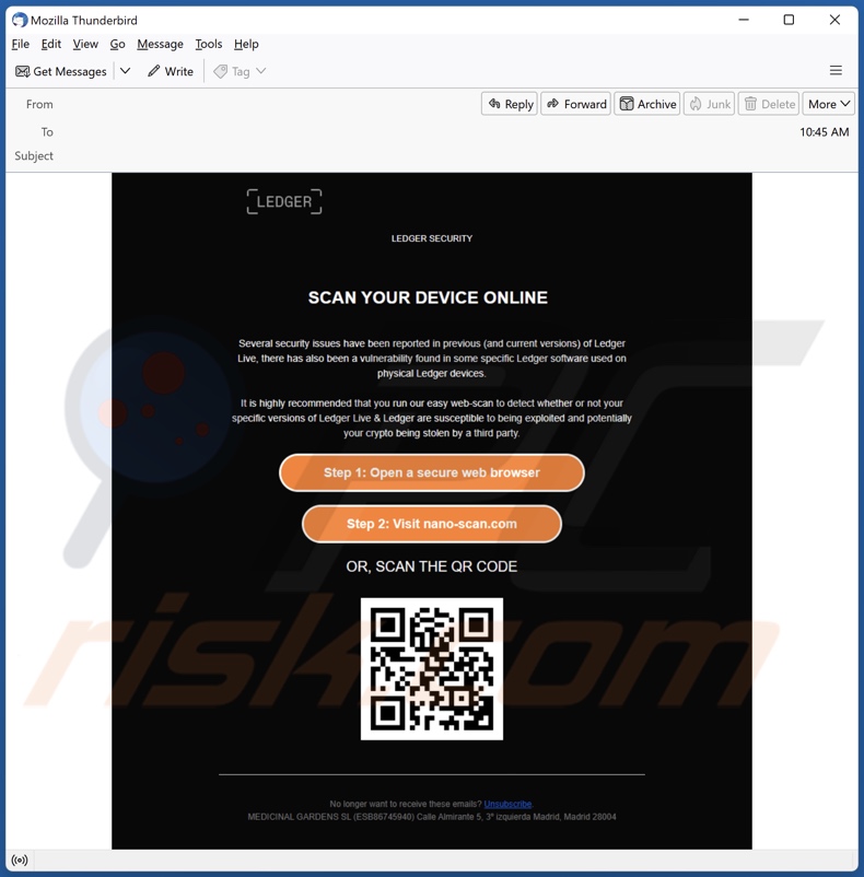 Campaña de spam por correo electrónico de LEDGER SECURITY