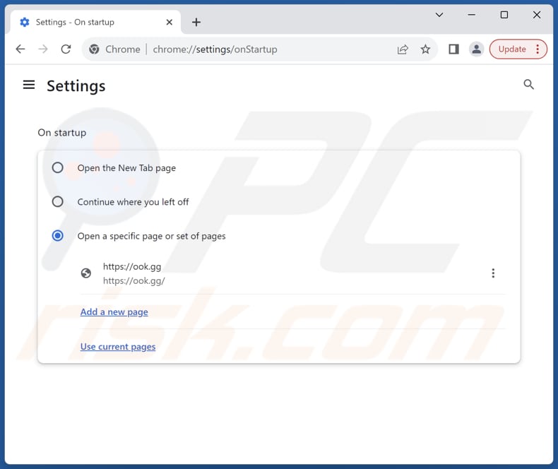 Eliminar ook.gg de la página de inicio de Google Chrome