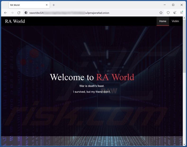 Página oficial del ransomware RA World