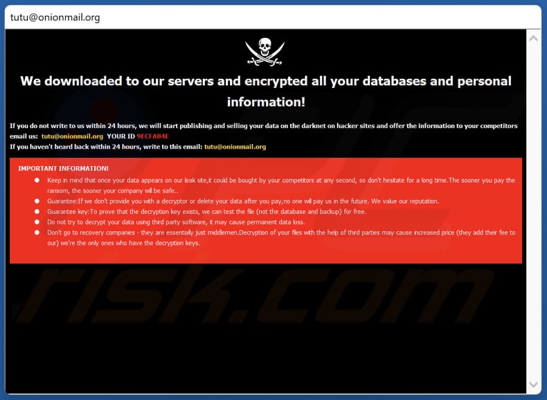 Ventana emergente del ransomware Tutu