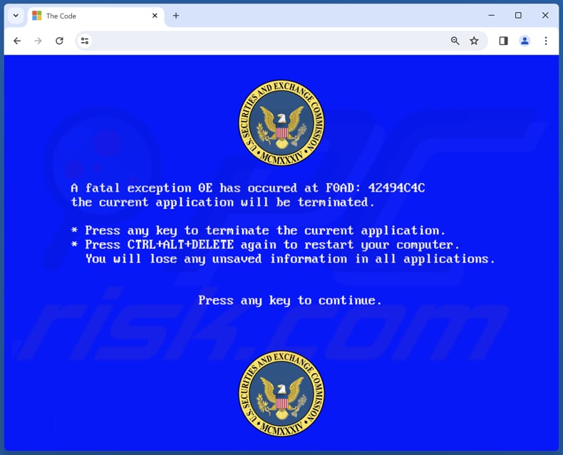 Mensaje de fondo de la estafa U.S. Securities And Exchange Commission