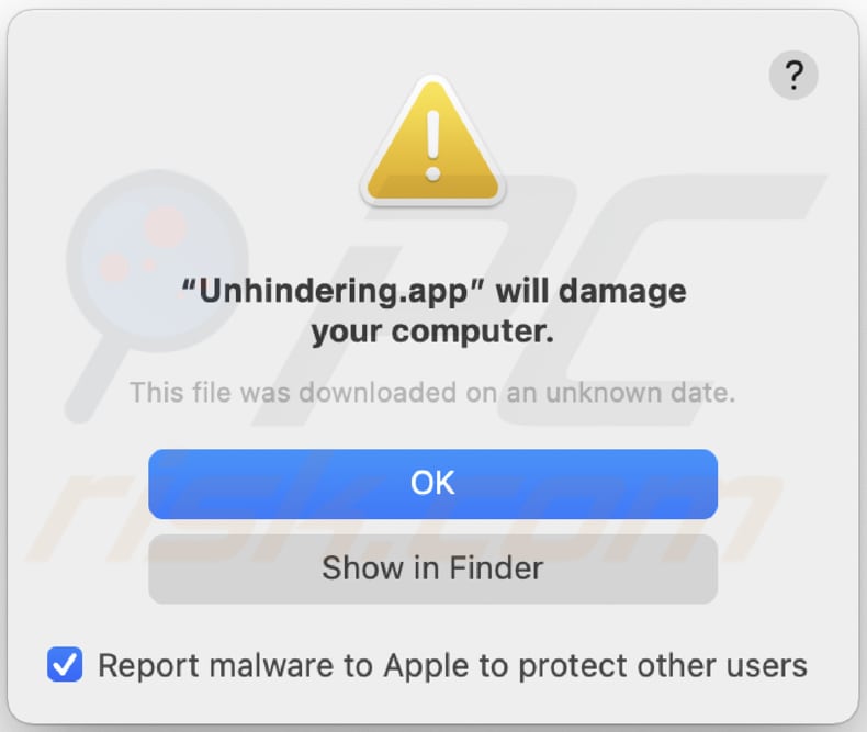 Advertencia de adware Unhindering.app