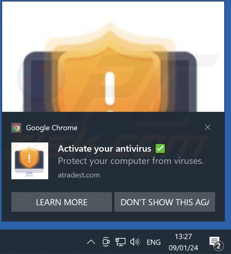 CCLEANER AntiVirus License Has Expired estafa que promociona la notificación emergente del navegador
