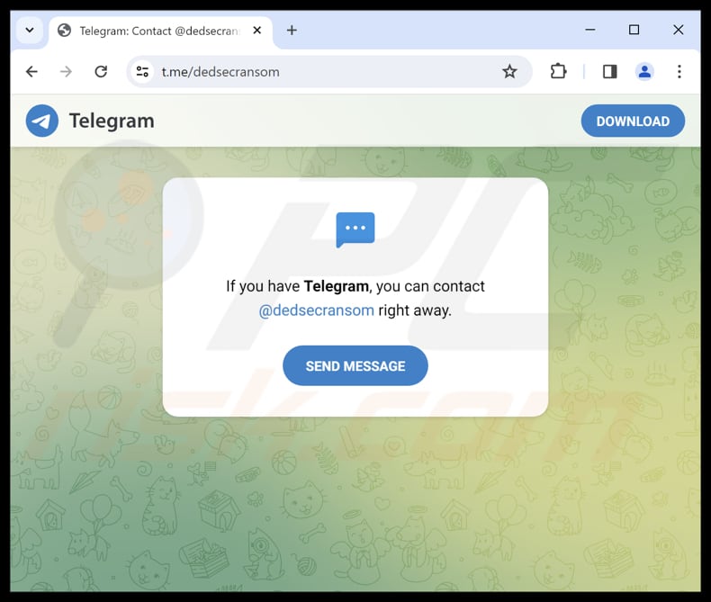 Contacto del ransomware Dedsec a través de Telegram