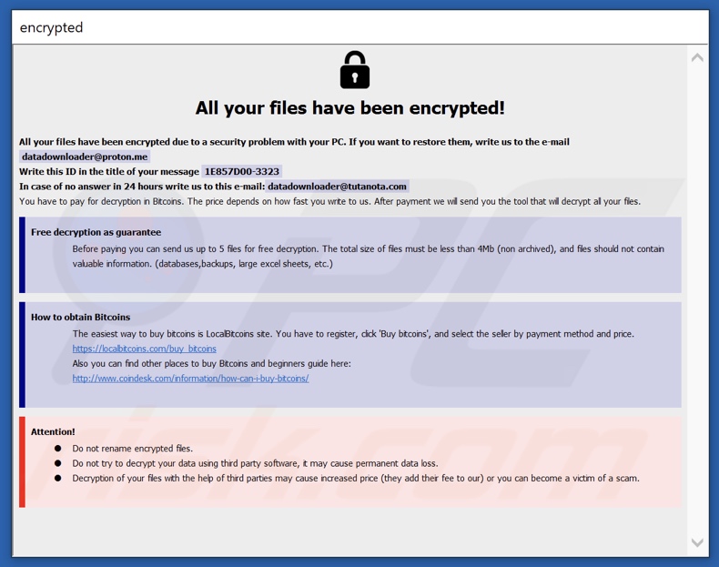 Ventana emergente del ransomware Ebaka (info.hta)