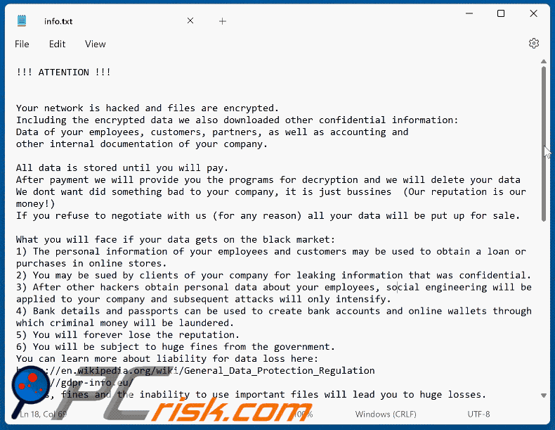 Nota de rescate del ransomware Gotmydatafast (info.txt)