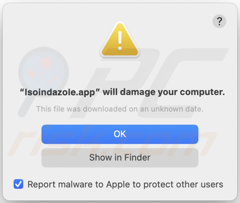 Aviso emergente de adware Isoindazole.app