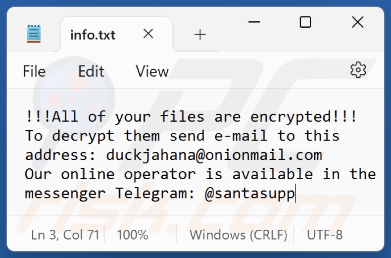 Archivo de texto del ransomware Mango (info.txt)