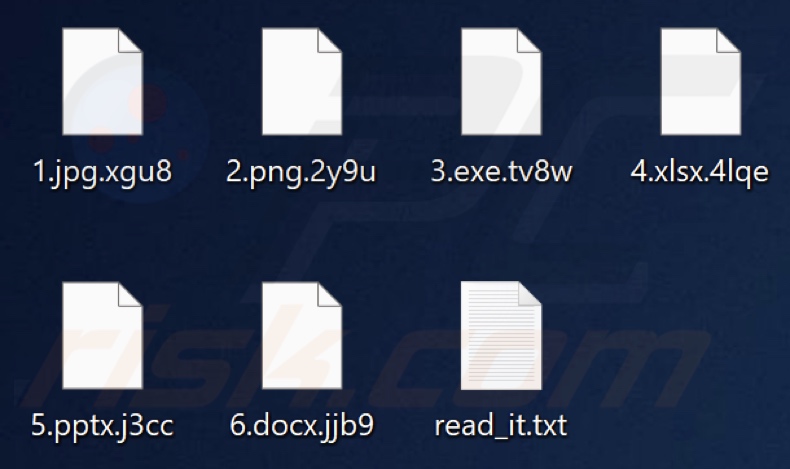 Archivos cifrados por el ransomware PIRAT HACKER GROUP (extensión compuesta por cuatro caracteres aleatorios)