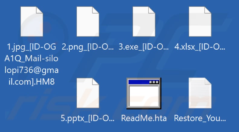 Archivos encriptados por el ransomware RCRU64 (extensión .HM8)