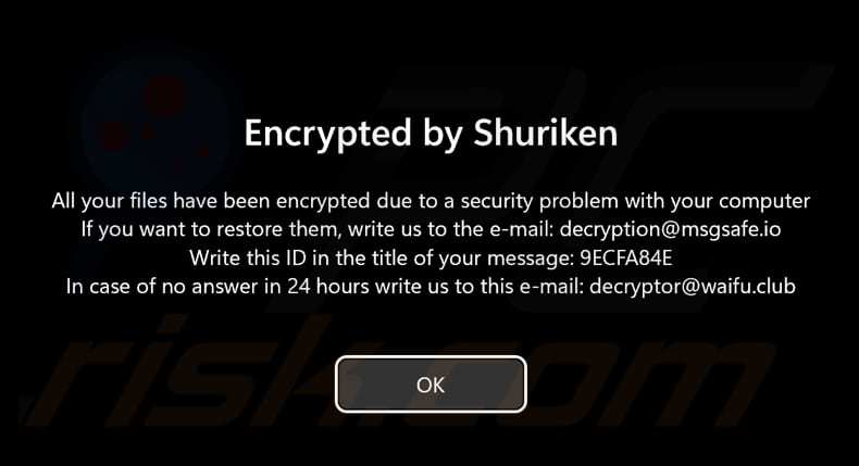 Pantalla de pre-inicio de sesión del ransomware Shuriken