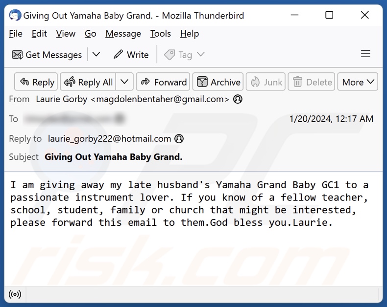 Variante alternativa del correo electrónico fraudulento Yamaha Baby Grand Piano (2)