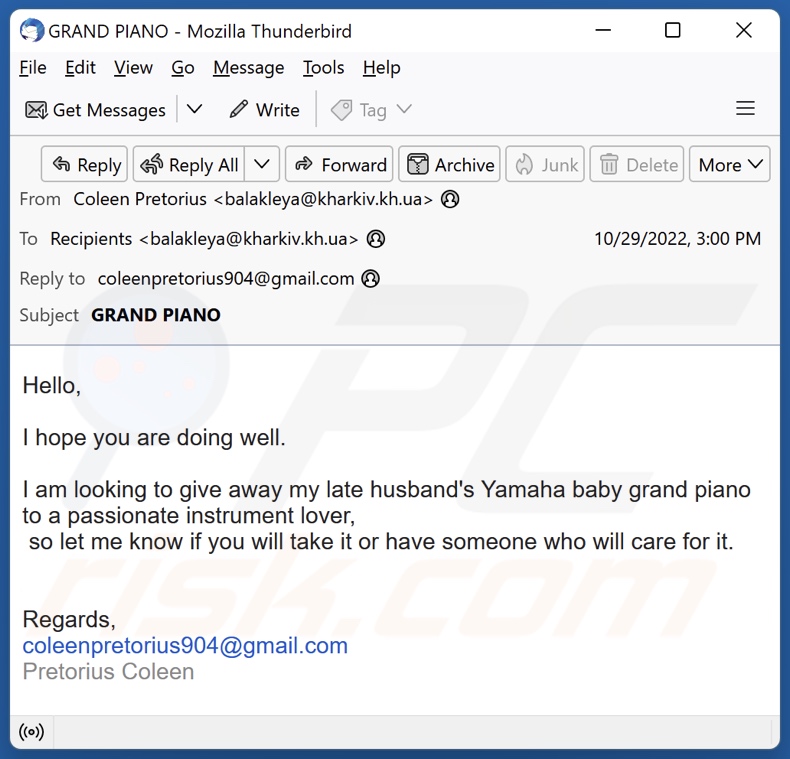 Variante alternativa del correo electrónico fraudulento Yamaha Baby Grand Piano (5)