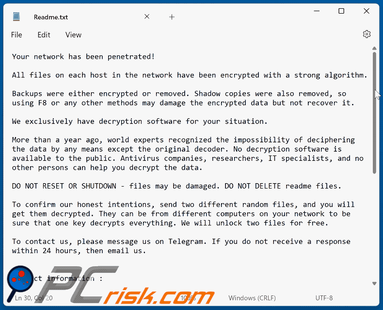 Nota de rescate del ransomware ZeroGuard (Readme.txt) GIF