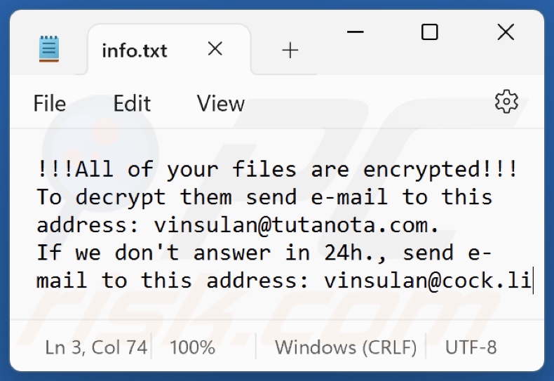 Archivo de texto del ransomware Dxen (info.txt)