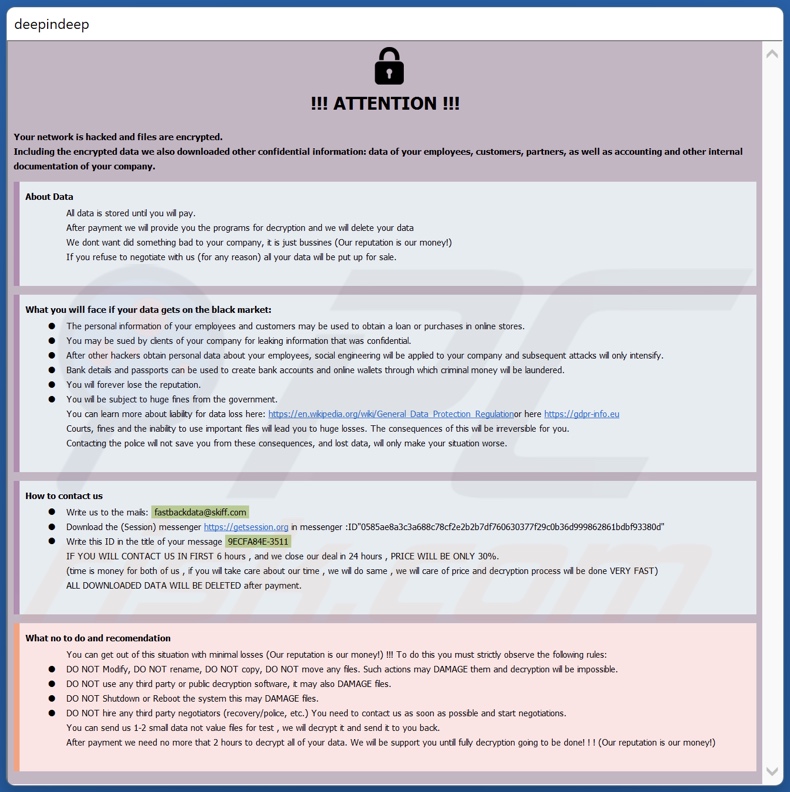 Nota de rescate del ransomware Fastbackdata (info.hta)