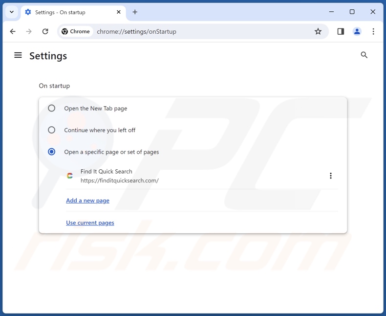 Eliminación de finditquicksearch.com de la página de inicio de Google Chrome
