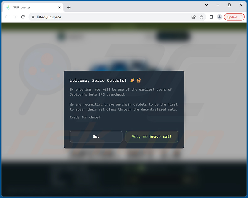 Sitio web de estafa Jupiter Airdrop - listed-jup[.]space