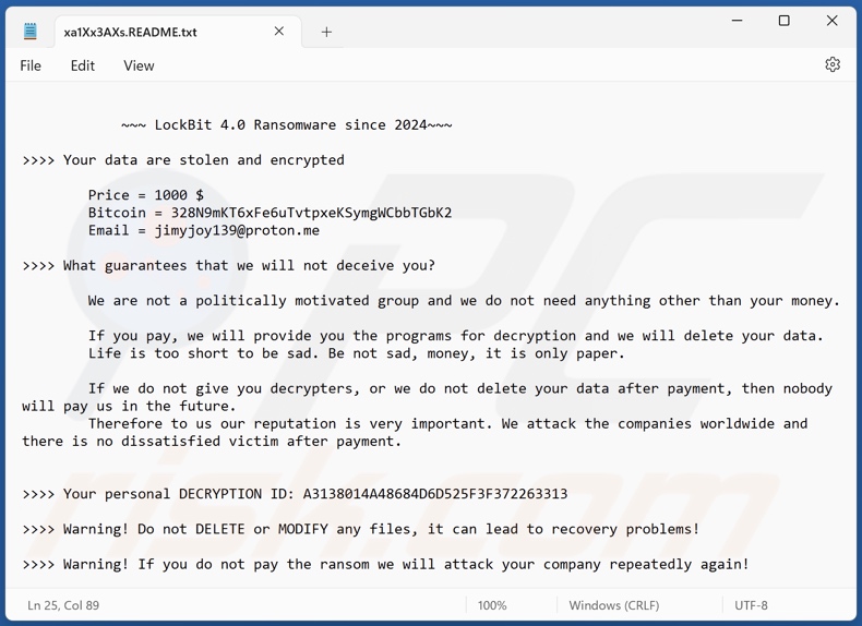 Nota de rescate del ransomware LockBit 4.0 (xa1Xx3AXs.README.txt)
