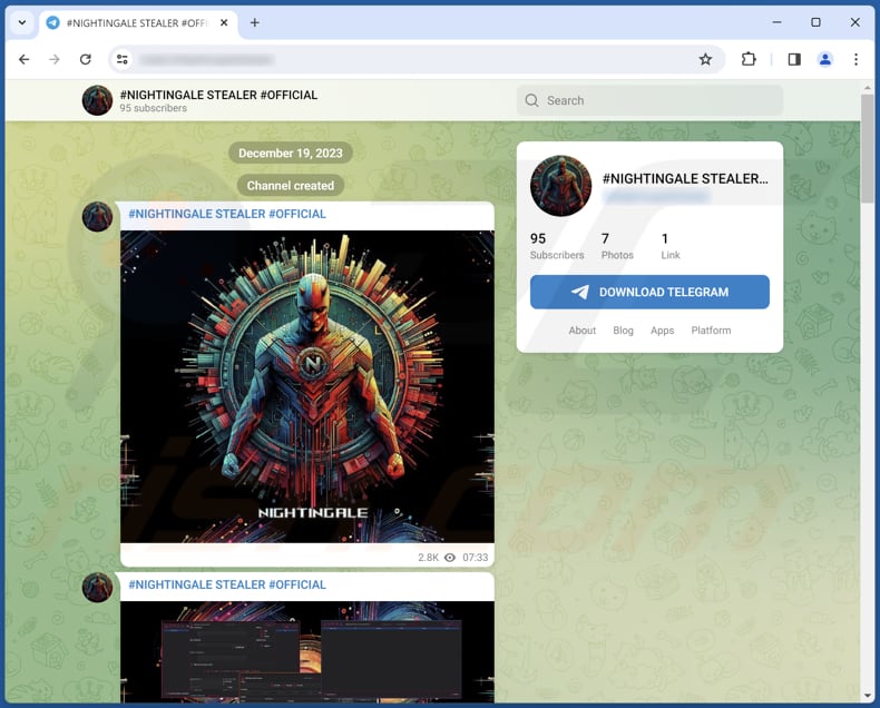 Canal de Telegram del stealer Nightingale