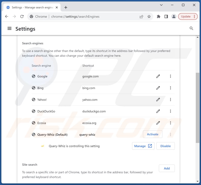Eliminación de query-whiz.com del motor de búsqueda predeterminado de Google Chrome