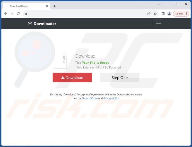 Sitio web utilizado para promocionar el secuestrador de navegadores Query-Whiz