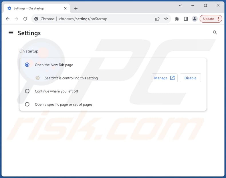 Eliminar searchfz.com de la página de inicio de Google Chrome