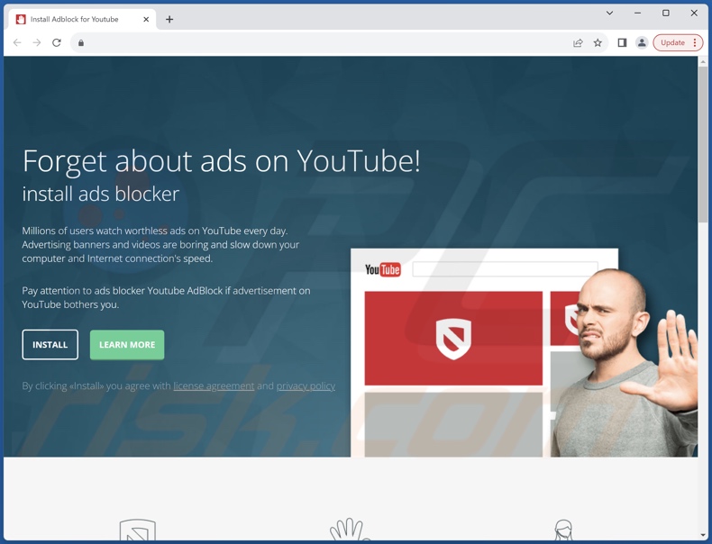 Sitio web que promociona Adblock for Youtube