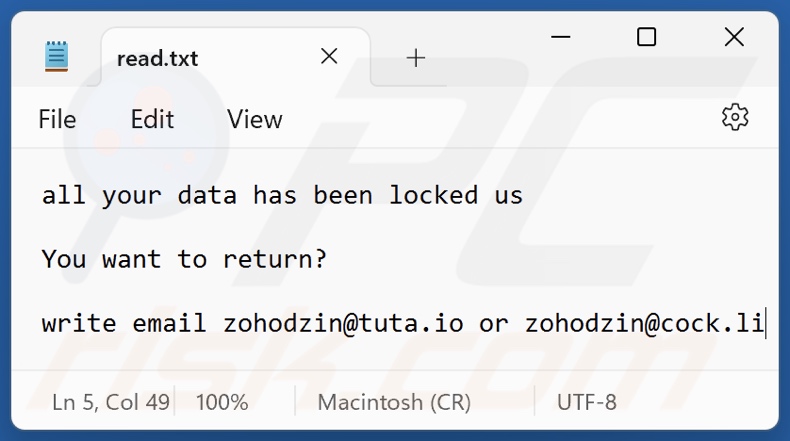 Archivo de texto del ransomware Z1n (read.txt)