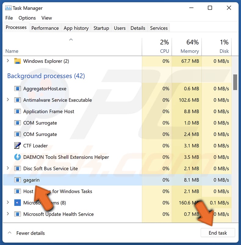 Activate Your McAfee Antivirus License finalizar proceso de gagarin mediante el Administrador de tareas