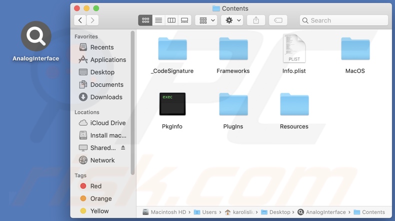 Carpeta de instalación del adware AnalogInterface