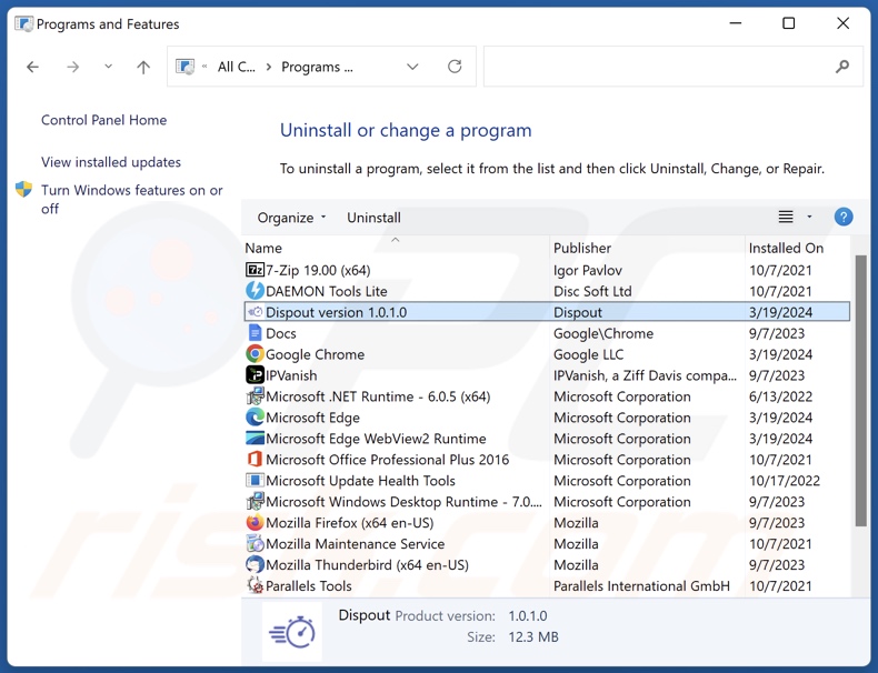 Desinstalación de Dispout a través del Panel de control