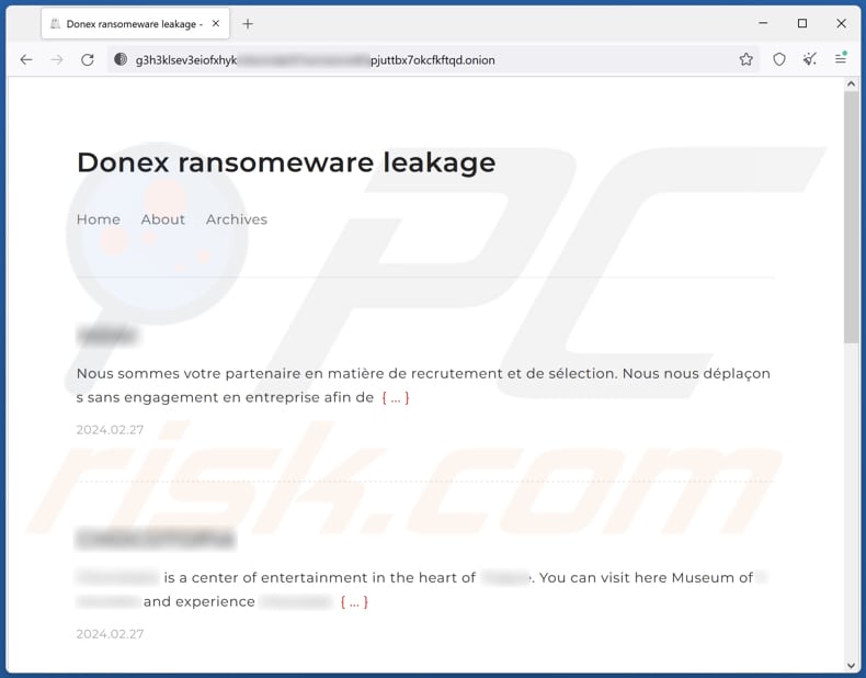 Página de fuga de datos del ransomware DoNex