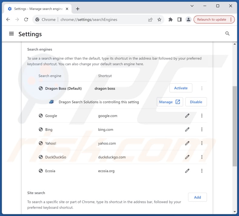 Eliminar dragonboss.solutions del motor de búsqueda predeterminado de Google Chrome