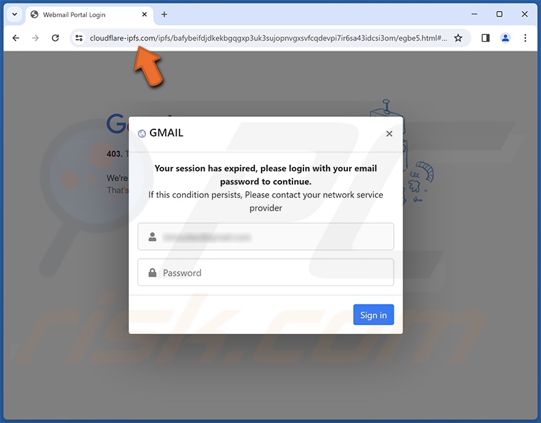 Email Failed To Sync correo electrónico fraudulento promovido sitio de phishing