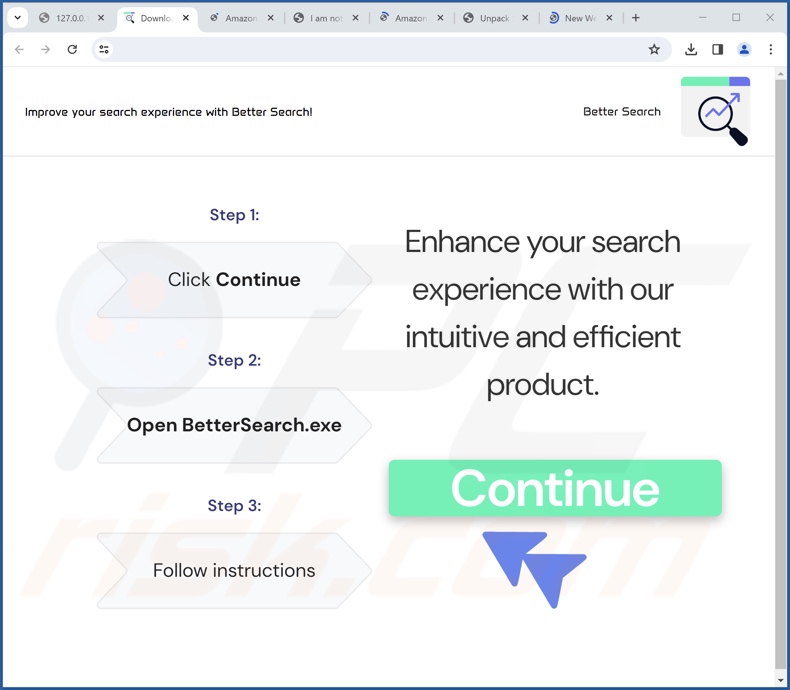 Captura de pantalla de un sitio web que promociona el instalador utilizado para inyectar finderssearching[.]com en el navegador