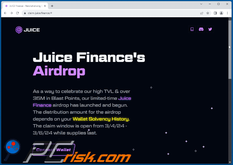 Aspecto de la estafa Juice Finance's Airdrop (GIF)