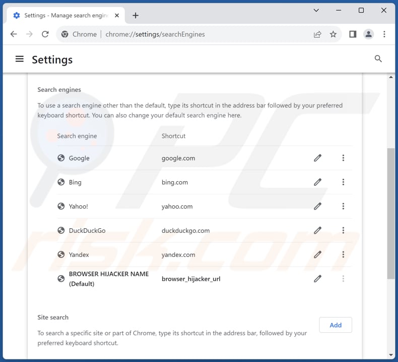 Eliminar searchingdb.com del motor de búsqueda predeterminado de Google Chrome