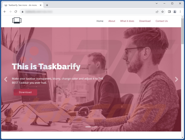 Sitio web utilizado para promocionar la PUA Taskbarify