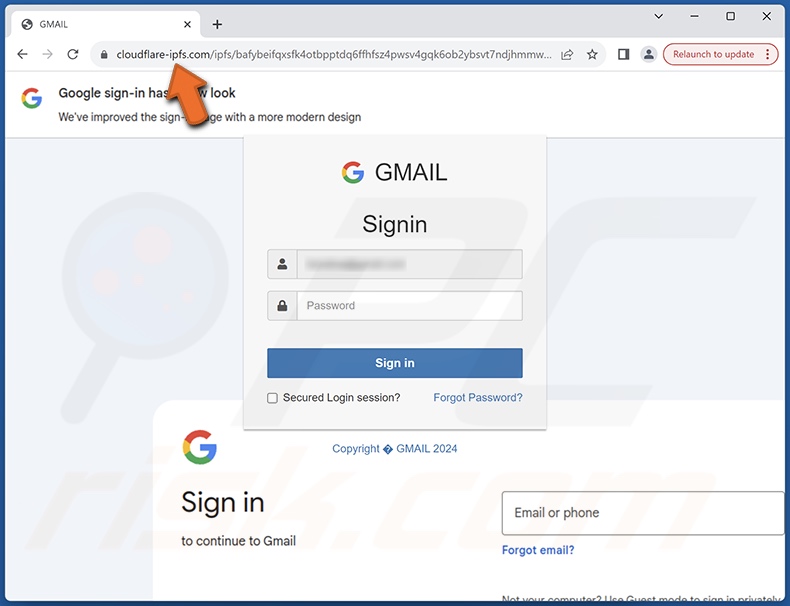 Account Protection correo electrónico fraudulento promovido sitio de phishing