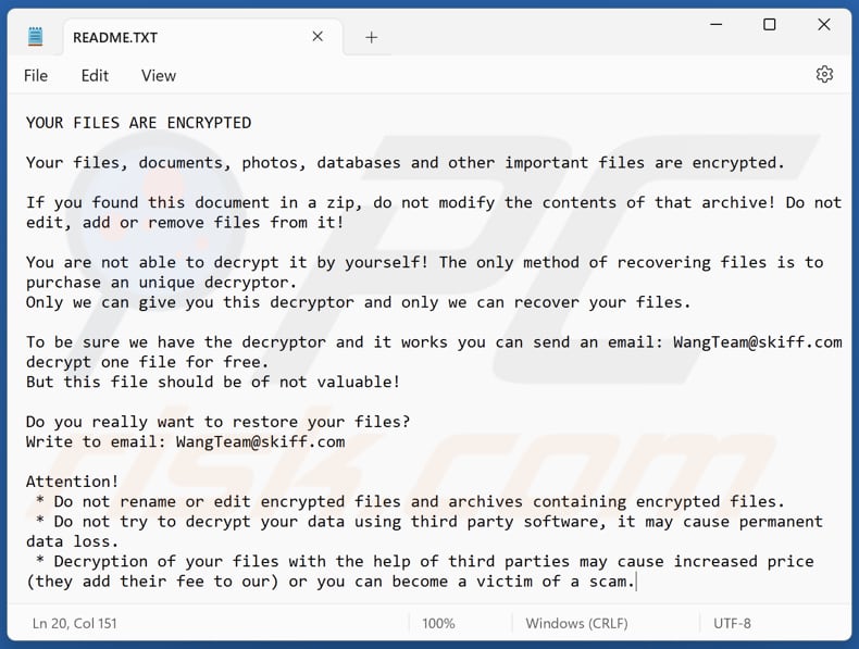 Archivo de texto del ransomware Beast (README.TXT)