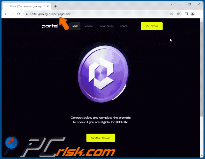 Aspecto del cheque $PORTAL Estafa de elegibilidad