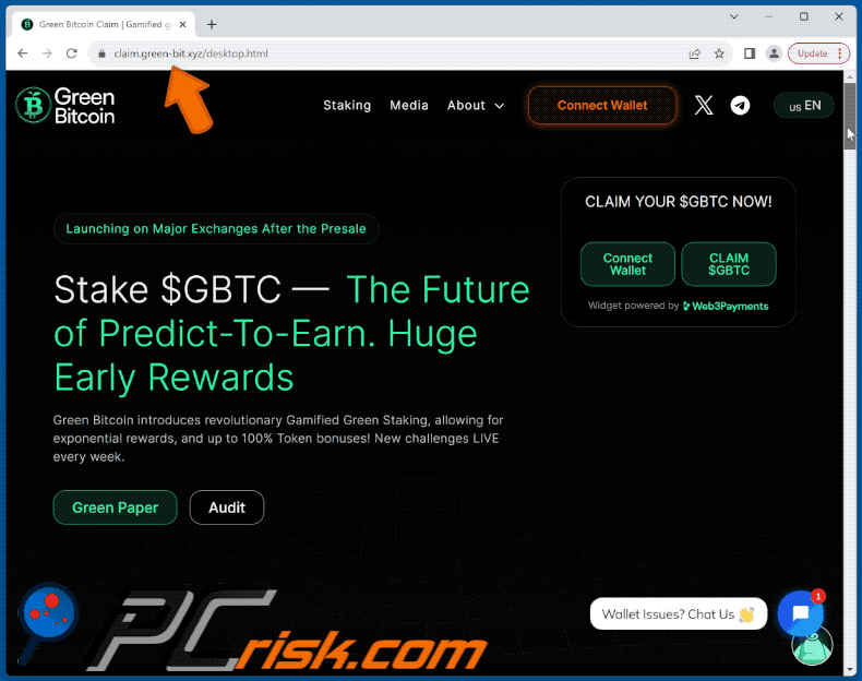 Aparición de la estafa Claim $GBTC (GIF)