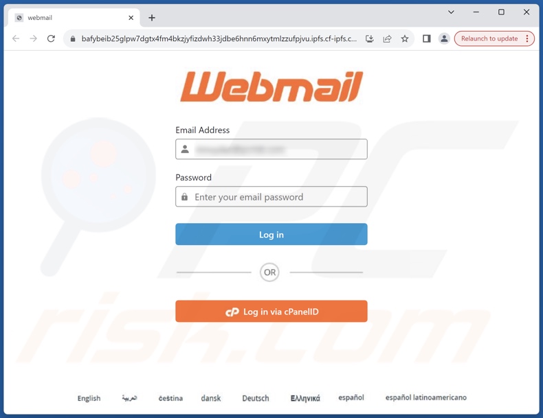 Sitio web de phishing promocionado por la estafa 