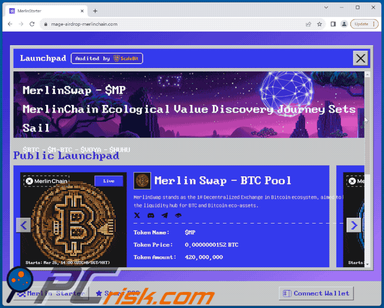Aparición de la estafa Merlin Swap Airdrop