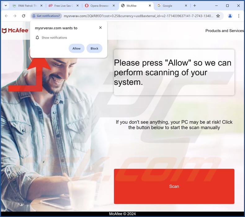 mysrverav[.]com redirecciones emergentes