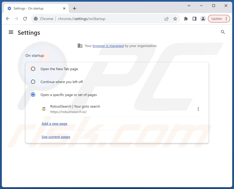 Eliminación de robustsearch.io de la página principal de Google Chrome