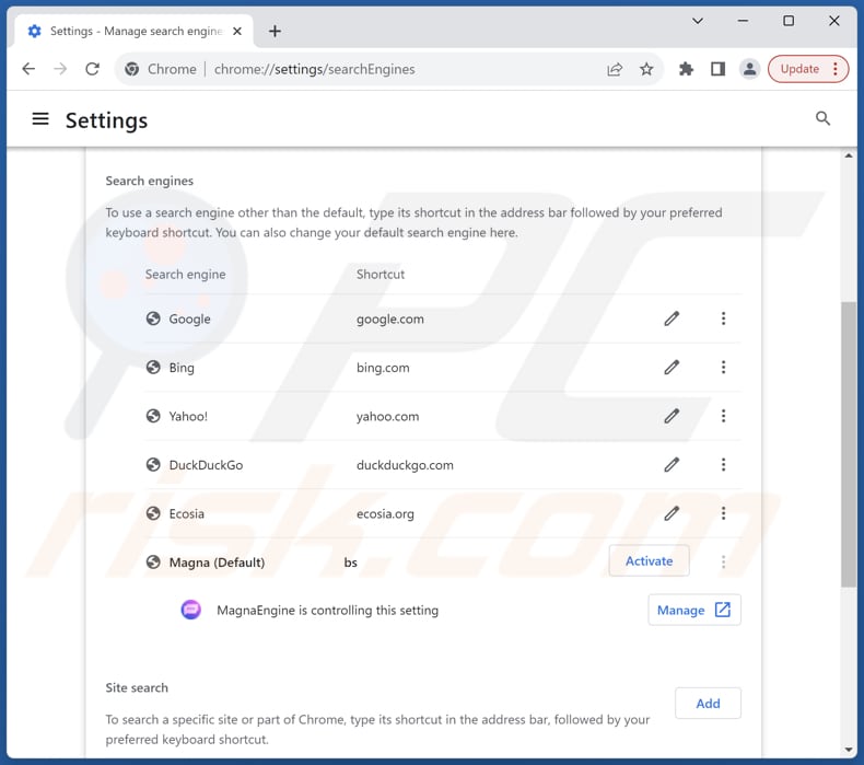 Eliminación de robustsearch.io del motor de búsqueda predeterminado de Google Chrome