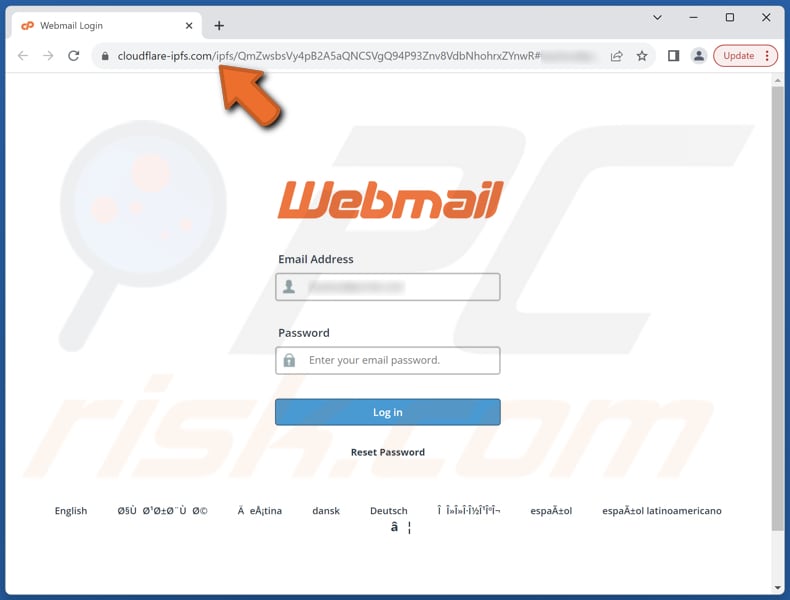 Roundcube Password Set To Expire estafa por correo electrónico página de phishing