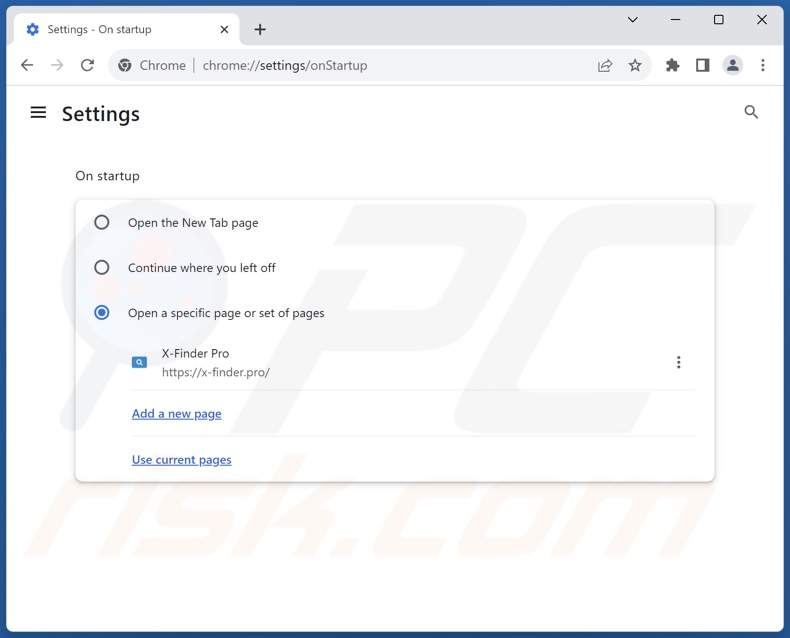Removing x-finder.pro from Google Chrome homepage